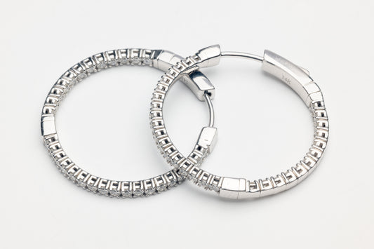 Eternity Hoop Diamond Earrings in 14K White Gold