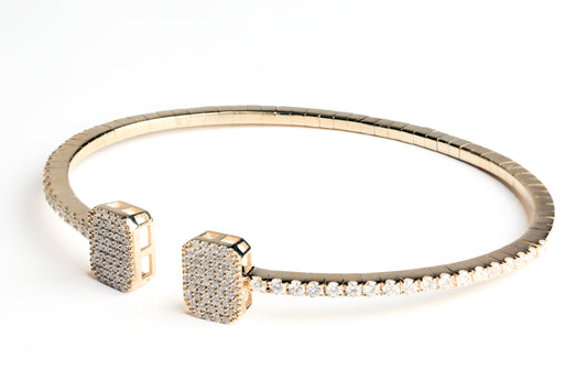 Open Diamond Bangle Square Ends in 14K Yellow Gold